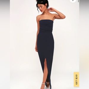 NWT Own the Night Navy Blue Strapless Maxi Dress XS